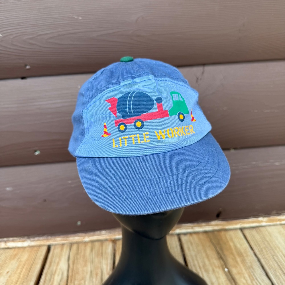 Vintage Baby B'gosh Little Worker Cement Mixer Truck Hat Infant Blue Cap